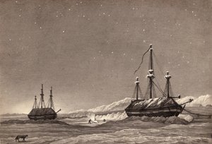 लेफ्टिनेंट विलियम पैरी की पहली यात्रा: HMS Hecla और HMS ग्रिपर विंटर हार्बर में, c.1819 (कलम और स्याही और कागज पर धोएं) द्वारा अंग्रेजी स्कूल
