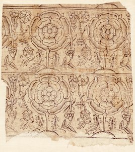 ट्यूडर रोज़ पैटर्न के साथ लाइनिंग पेपर, c.1550 (वुडब्लॉक प्रिंट) द्वारा अंग्रेजी स्कूल