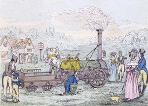 लोकोमोटिव इंजन, रॉकेट 1830 में, जॉर्ज स्टीफेंसन (1781-1848) (एक्वाटिंट) द्वारा निर्मित द्वारा अंग्रेजी स्कूल