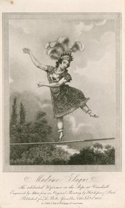 लंदन के वॉक्सहॉल गार्डन में रस्सी पर ख्याति प्राप्त कलाकार मैडम साकी द्वारा अंग्रेजी स्कूल