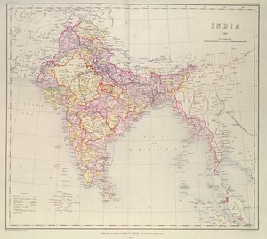 भारत का मानचित्र, कर्नल एचआर थुइलियर के निर्देशन में प्रकाशित, आरई, भारत के सर्वेयर जनरल, 1882
