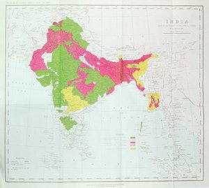 भारत का मानचित्र, इंपीरियल सर्वेक्षण की प्रगति दिखा रहा है, कर्नल एचआर थिलियर, आरई, भारत के सर्वेयर जनरल, 1888