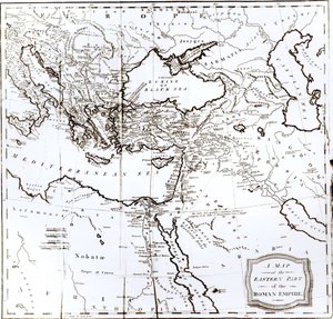 रोमन साम्राज्य के पूर्वी भाग का मानचित्र, एडवर्ड गिब्बन द्वारा 1808 में &39;द हिस्ट्री ऑफ द डिकॉल एंड फॉल ऑफ रोमन एम्पायर&39; खंड 6