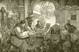 Mediaeval कल्चर - एक कॉन्वेंट इल्युमिनेटिंग और ट्रांसक्रिप्शनिंग बुक्स में भिक्षु द्वारा अंग्रेजी स्कूल