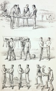 घायल व्यक्तियों को ले जाने के तरीके, c.1890 द्वारा अंग्रेजी स्कूल