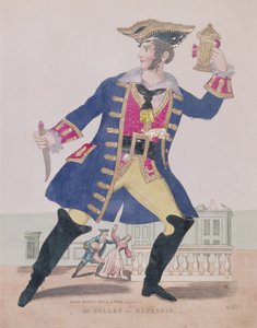 ब्लूसकिन (ब्लूबर्ड), पब की भूमिका में मि। कुलेन। 1810 (उत्कीर्णन और कोलाज) द्वारा अंग्रेजी स्कूल
