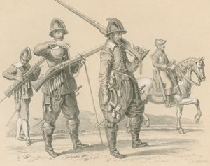 1650 के बारे में Musketeers या Fusiliers और कैवलरी द्वारा अंग्रेजी स्कूल