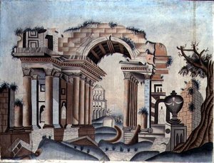 नव-शास्त्रीय खंडहर, c.1820 (कागज पर जल रंग) द्वारा अंग्रेजी स्कूल