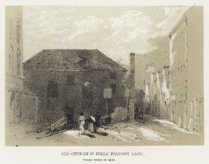 इंकल फैक्ट्री लेन में पुराना चर्च, 1845 में गिराया गया (उत्कीर्णन) द्वारा अंग्रेजी स्कूल