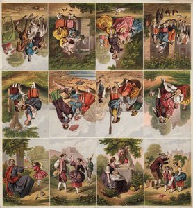 विक्टोरियन मुद्रित स्क्रैप का पृष्ठ (रंगीन उत्कीर्णन) द्वारा अंग्रेजी स्कूल