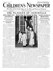 पीटर पैन यंग के रूप में यंग, &39;द चिल्ड्रन न्यूजपेपर&39; का फ्रंट पेज, जनवरी 1935 (न्यूज़प्रिंट)