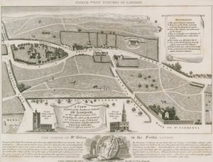 खेतों में सेंट जाइल्स के आसपास लंदन के उत्तर पश्चिम उपनगरों की योजना द्वारा अंग्रेजी स्कूल