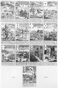 बबल उपक्रमों पर व्यंग्य करते हुए कार्ड बजाना, c.1720 द्वारा अंग्रेजी स्कूल