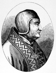 पोप क्लेमेंट IV (c.1195-1268) मध्य युग में विज्ञान और साहित्य से दृष्टांत और पॉल लैक्रोइक्स द्वारा लिखित और उत्कीर्ण, 1878 द्वारा अंग्रेजी स्कूल
