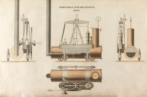 पोर्टेबल स्टीम इंजन, मड्सली, संस एंड फील्ड, 1828 द्वारा डिजाइन (कागज पर कलम और स्याही और wc) द्वारा अंग्रेजी स्कूल