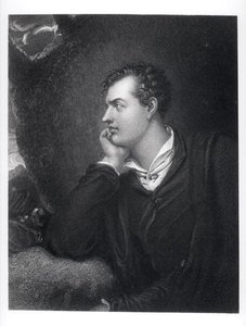 जॉर्ज गॉर्डन का पोर्ट्रेट, रोचडेल के छठे लॉर्ड बायरन (1788-1824) (उत्कीर्णन) (बी/डब्ल्यू फोटो) द्वारा अंग्रेजी स्कूल