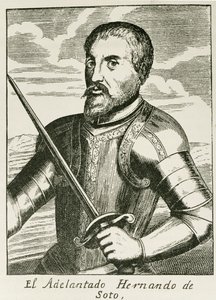 हर्नान्डो डी सोटो (c.1496-1542) का पोर्ट्रेट &39;द नैरेटिव एंड क्रिटिकल हिस्ट्री ऑफ़ अमेरिका&39;, जस्टिन विंसर, लंदन, 1886 द्वारा संपादित द्वारा अंग्रेजी स्कूल