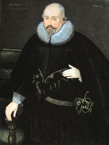 माचेन के थॉमस मॉर्गन का पोर्ट्रेट (b.1568) c.1620 (पैनल पर तेल) द्वारा अंग्रेजी स्कूल