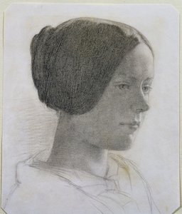 अपने बालों के साथ एक युवा महिला की पोर्ट्रेट एक बन् में, c.1840 (कागज पर रंगीन चाक)