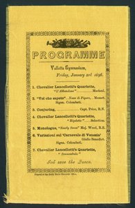 वैलेटा जिमनैजियम के लिए कार्यक्रम, 3 जनवरी 1896 (प्रिंट) द्वारा अंग्रेजी स्कूल