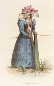 प्रोमेनेड ड्रेस, एकरमन रिपोजिटरी ऑफ़ आर्ट्स की फैशन प्लेट, c.1825 द्वारा अंग्रेजी स्कूल