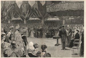 महारानी विक्टोरिया ने लंदन, मई 1893 में यूनाइटेड किंगडम के इंपीरियल इंस्टीट्यूट, कॉलोनियों और भारत को खोला। द्वारा अंग्रेजी स्कूल