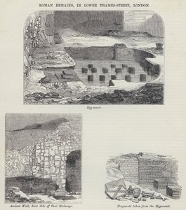 रोमन अवशेष, लोअर टेम्स-स्ट्रीट, लंदन में (उत्कीर्णन) द्वारा अंग्रेजी स्कूल