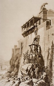 1920 में प्रकाशित रोम वेल्स, वॉल्यूम I द्वारा &39;द आउटलाइन ऑफ हिस्ट्री&39; से दृष्टांत, जूनो के पवित्र गीज़ द्वारा बचाया गया द्वारा अंग्रेजी स्कूल
