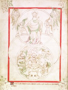 रॉय 2 बी VII f.1v लूसिफ़ेर का पतन, क्वीन मैरी स्तोत्र से, c.1310-20 (वेल्लम) द्वारा अंग्रेजी स्कूल