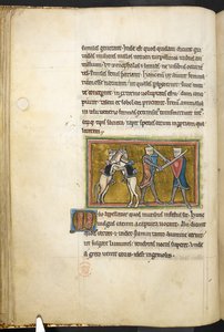 रॉयल 12 F.XIII, f.42v दो शूरवीर तलवारों के साथ पैदल लड़ रहे हैं, जबकि उनके घोड़े पिछले पैरों पर एक दूसरे से लड़ रहे हैं। , बेस्टियरी (ff. 3-141), लैपिडरी (ff. 141v-149) से, 13 वीं शताब्दी की दूसरी तिमाही (वेल्लम) द्वारा अंग्रेजी स्कूल