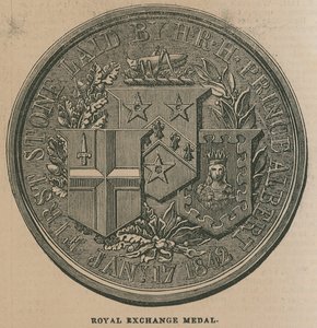 रॉयल एक्सचेंज मेडल, 1844 में रॉयल एक्सचेंज के उद्घाटन के लिए मारा गया द्वारा अंग्रेजी स्कूल