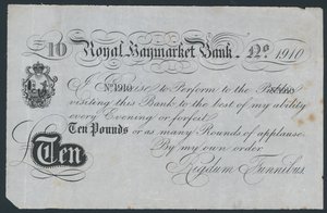 Royal Haymarket Bank, मजाक नाटकीय बैंक नोट द्वारा अंग्रेजी स्कूल