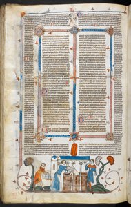 रॉयल एमएस 10 IV f.297v एक प्लेग पीड़ित को नहलाते हुए और सीमांत सजावट, #39;द स्मिथफील्ड डिक्रेटल्स#39; (वेल्लम) से चित्रण द्वारा अंग्रेजी स्कूल