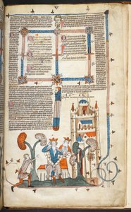 रॉयल एमएस 10 IV f.314r राजा, रानी और उनका महल मार्जिनल सजावट के साथ, #39;स्मिथफील्ड डिक्रेटल्स#39; (वेल्लम) से चित्रण द्वारा अंग्रेजी स्कूल