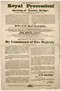 लंदन ब्रिज, 1831 के उद्घाटन पर शाही जुलूस द्वारा अंग्रेजी स्कूल