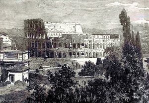 कोलोसियम के खंडहर, फिलैटीन से, एडवर्ड ओलेर द्वारा कैसल्स इलस्ट्रेटेड यूनिवर्सल हिस्ट्री से दृष्टांत, 1890 (डिजिटल रूप से उन्नत छवि) प्रकाशित द्वारा अंग्रेजी स्कूल