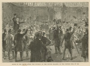 1866 के सुधार विधेयक के दूसरे पढ़ने पर विभाजन के बाद हाउस ऑफ कॉमन्स में दृश्य द्वारा अंग्रेजी स्कूल