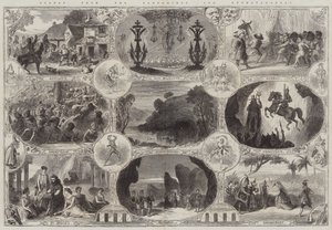 पैंटोमाइम्स और एक्सट्रावगांजा के दृश्य (उत्कीर्णन) द्वारा अंग्रेजी स्कूल
