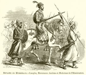 सेवाजी ऑन हॉर्सबैक ।-- लैंगल्स, हिंदुस्तान के प्राचीन और आधुनिक स्मारक द्वारा अंग्रेजी स्कूल