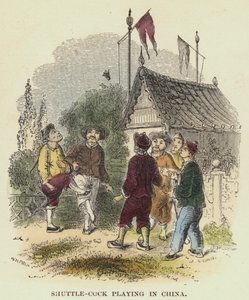 चीन में शटल-मुर्गा बजाना (रंगीन उत्कीर्णन) द्वारा अंग्रेजी स्कूल