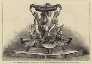 एक फाउंटेन के रूप में सिल्वर एपरगने, लोर्न के मार्क्विस को अर्गिलशायर के सज्जनों का उपहार (उत्कीर्णन) द्वारा अंग्रेजी स्कूल