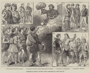 किंग्स कॉलेज स्कूल थियेट्रिकल्स में रेखाचित्र (उत्कीर्णन) द्वारा अंग्रेजी स्कूल