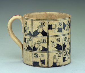 स्टैफ़र्डशायर ने साइन लैंग्वेज में वर्णमाला का चित्रण किया, c.1820 (मिट्टी के बरतन) द्वारा अंग्रेजी स्कूल