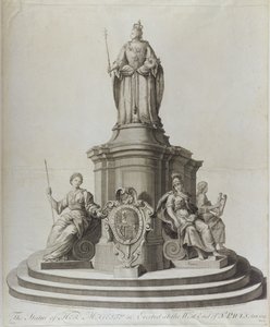 स्टैच्यू ऑफ़ क्वीन ऐनी (1665-1714), 1713 में प्रकाशित हुई द्वारा अंग्रेजी स्कूल