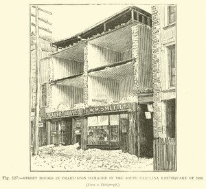 1886 के दक्षिण कैरोलिना भूकंप में चार्लेस्टन के स्ट्रीट हाउस क्षतिग्रस्त हो गए द्वारा अंग्रेजी स्कूल