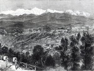 ब्रिटिश भारत में चाय की खेती - दक्षिण से दार्जिलिंग का दृश्य, 1876 द्वारा अंग्रेजी स्कूल