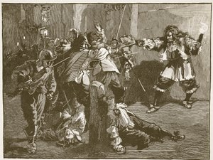 जॉन कोवेंट्री का आक्रमण, कैसल्स इलस्ट्रेटेड हिस्ट्री ऑफ़ इंग्लैंड से चित्रण (सीपिया फोटो) द्वारा अंग्रेजी स्कूल