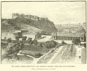 स्कॉट स्मारक से कैसल, रॉयल इंस्टीट्यूशन और नेशनल गैलरी द्वारा अंग्रेजी स्कूल