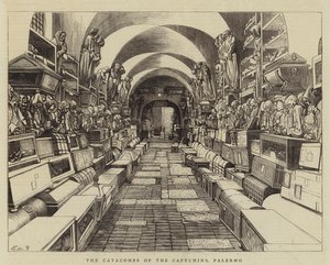 Capuchins के Catacombs, पलेर्मो (उत्कीर्णन) द्वारा अंग्रेजी स्कूल