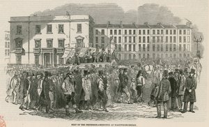 1848 में केनिंग्टन कॉमन पर चार्टिस्ट की बैठक, जुलूस का हिस्सा - ब्लैकपाइर्स ब्रिज पर स्केच किया गया द्वारा अंग्रेजी स्कूल